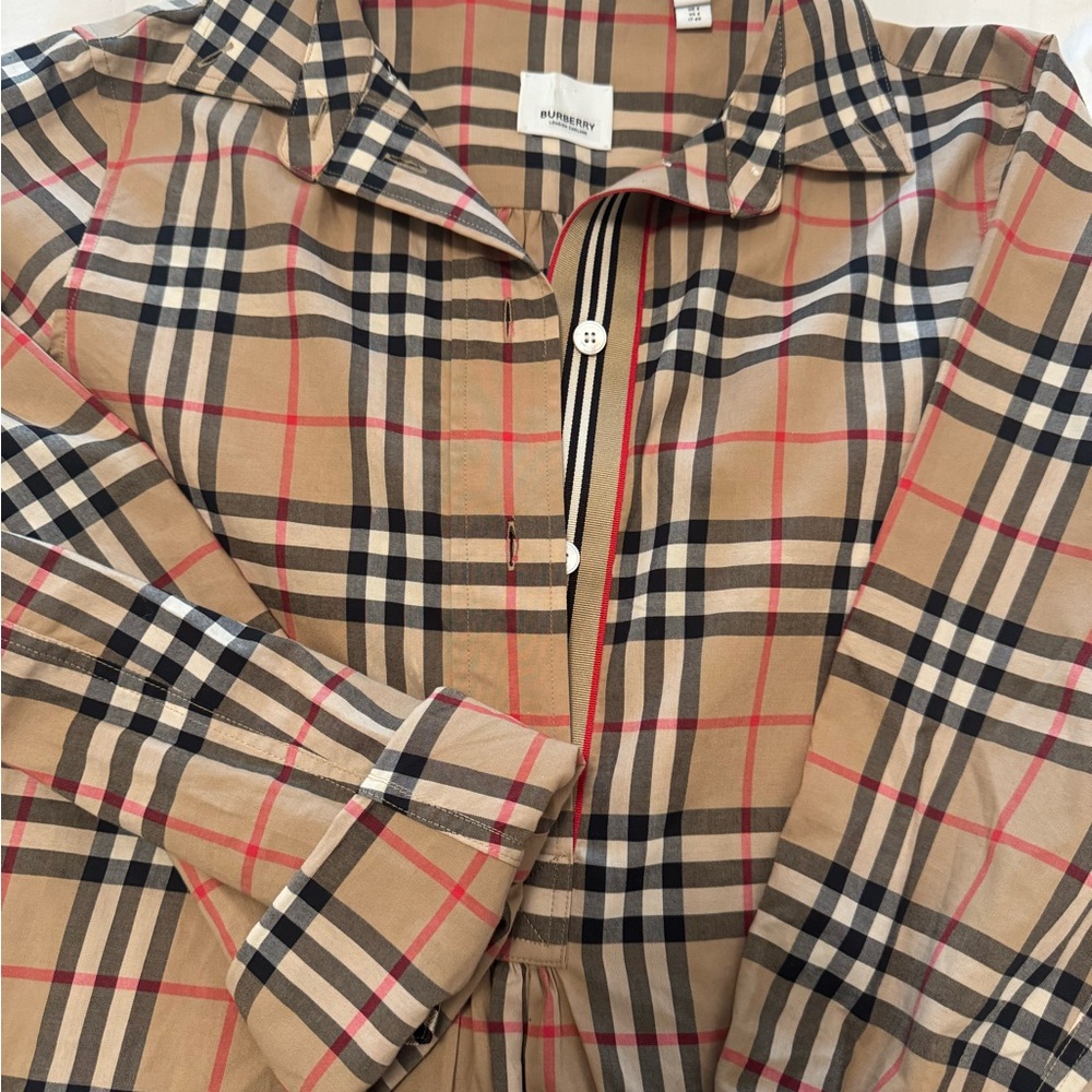 Burberry Beige Checkered dress with Red and Black Accents